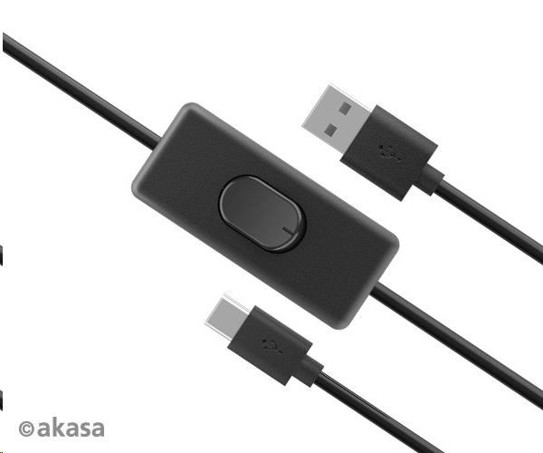 AKASA kabel USB-A 2.0 na USB-C, napájecí kabel se switchem (pro Raspberry Pi 4), 1.5m
