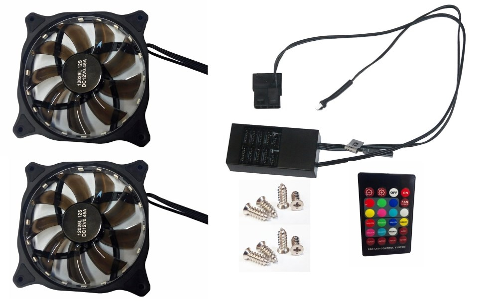 EUROCASE ventilátor RGB 120mm (spot Led), set 2ks + controller