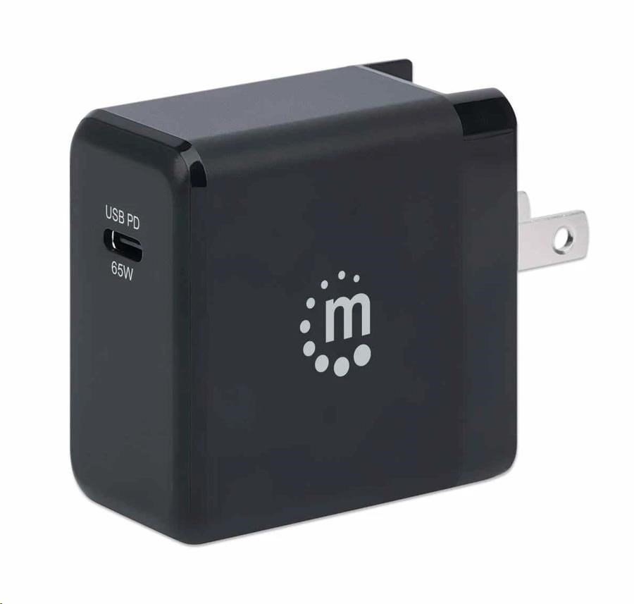 Manhattan nabíječka - 65 W, USB-C Power Delivery (PD), Interchangeable US, EU and UK Plugs, černá