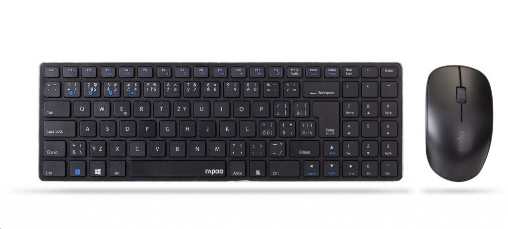 RAPOO set klávesnice+myš 9300M, Wireless Multi-Mode Slim Mouse and Ultra-Slim Keyboard, černá