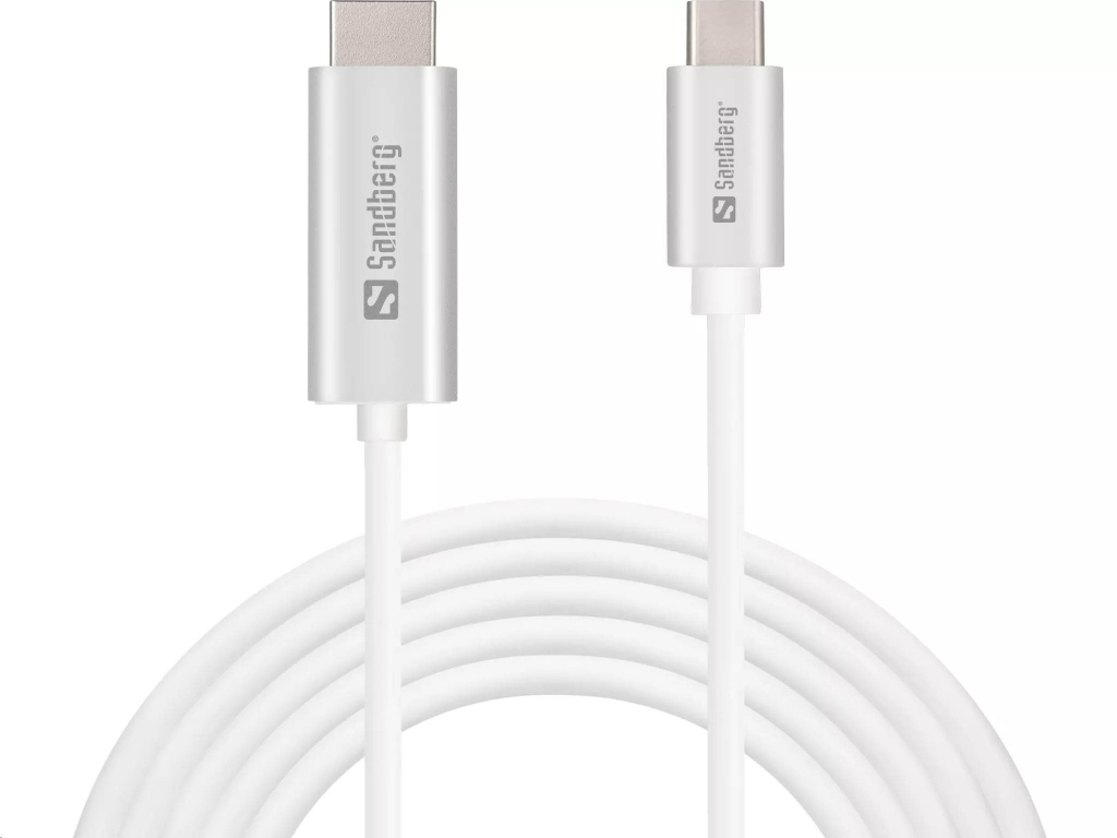 Sandberg datový kabel USB-C -> HDMI, podpora 4K, délka 2m, bílá