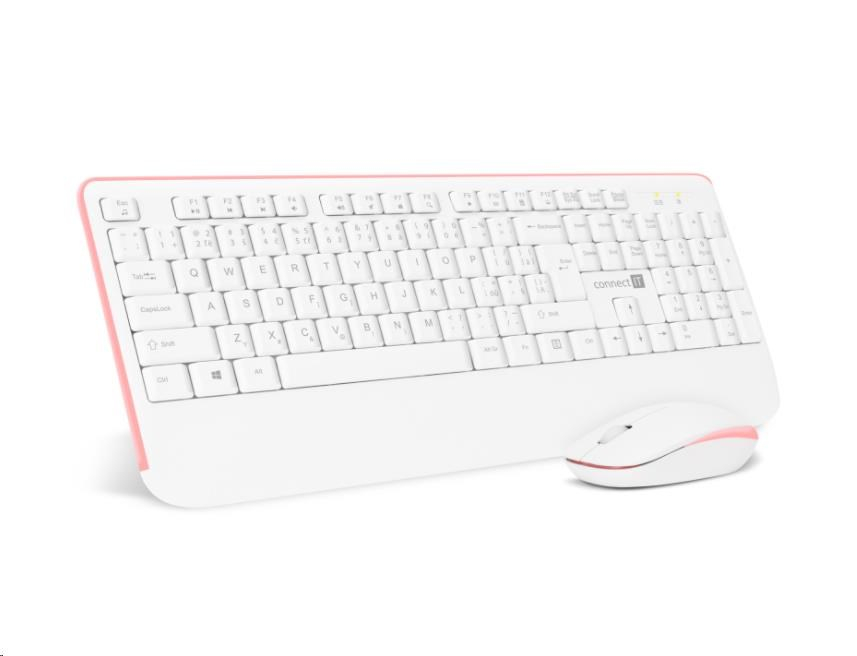 CONNECT IT Combo bezdrátová bílo-růžová klávesnice + myš, CZ + SK layout