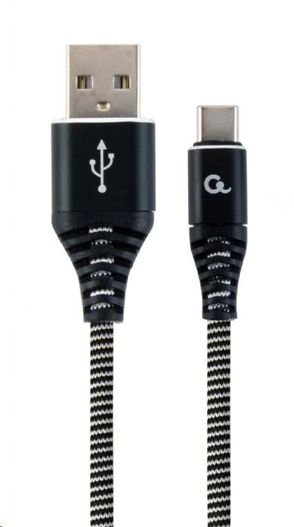 GEMBIRD Kabel USB 2.0 AM na Type-C kabel (AM/CM), 2m, opletený, černo-bílý, blister, PREMIUM QUALITY