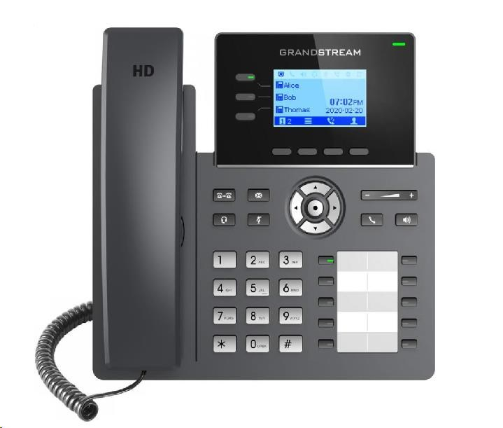 Grandstream GRP2604P [VoIP telefon - 6x SIP účet, HD audio, 10 předvoleb, 2x RJ45 10/100/1000 Mbps, PoE]