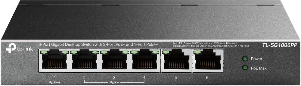 TP-Link CCTV switch TL-SG1006PP (6xGbE, 3xPoE+,1xPoE++, 64W, fanless)