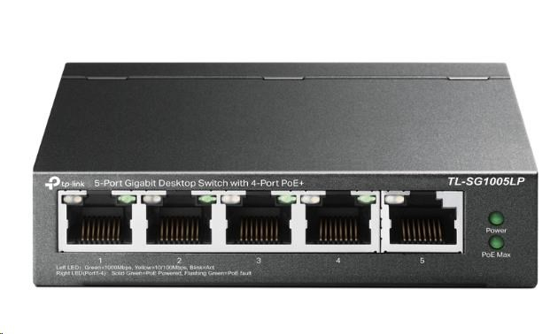TP-Link switch TL-SG1005LP (5xGbE, 4xPoE+, 40W, fanless)