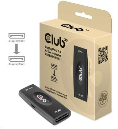 Club3D Adaptér aktivní DisplayPort 1.4 Repeater 4K120HZ HBR3 (F/F), černá
