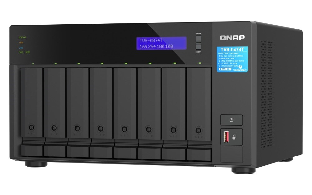 QNAP TVS-h874T-i7-32G(12C/IntelCorei7/32GBRAM/8x3,5"SATA/2x2,5GbE/2xThunderbolt/3xUSB3.2/1xHDMI/2xM.2/2xPCIe)