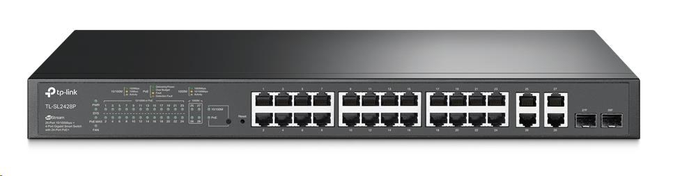 TP-Link OMADA switch SL2428P (24x100Mb/s, 2xGbE, 2GbE/2xSFP combo, 24xPoE+, 250W)