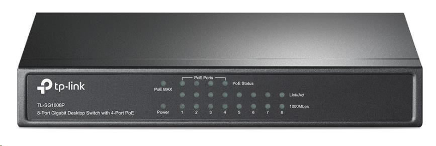TP-Link switch TL-SG1008P (8xGbE, 4xPoE+, 64W, fanless)