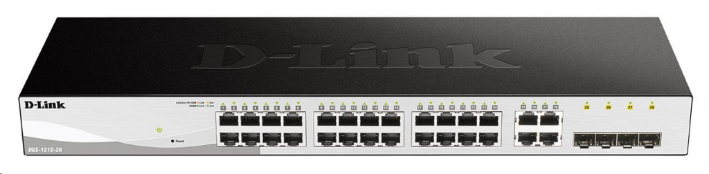 D-Link DGS-1210-28 28-port Gigabit Smart+ Switch, 24x GbE, 4x RJ45/SFP, fanless