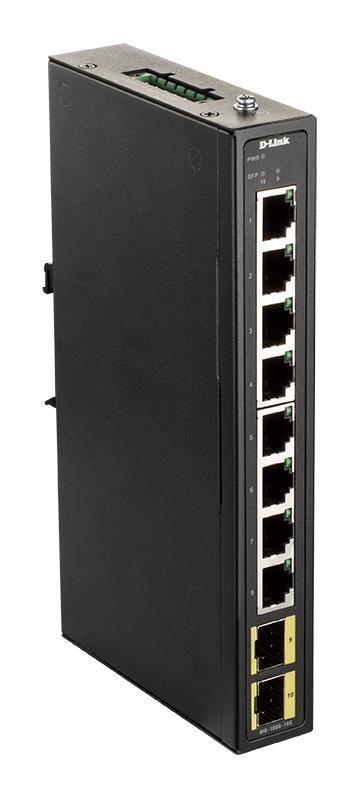 D-Link DIS-100G-10S Průmyslový Gigabit unmanaged switch, 8x GbE, 2x SFP, DIN
