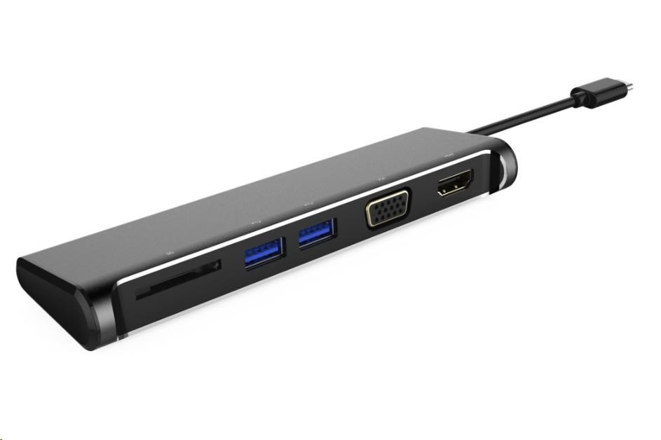 PREMIUMCORD Převodník USB 3.1 typ -C na 4K HDMI+1080p VGA+SD Card+2xUSB3.0 (5-in-1)