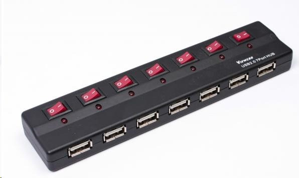 PREMIUMCORD USB 2.0 hub 7 portů s externím napájením a vypínači