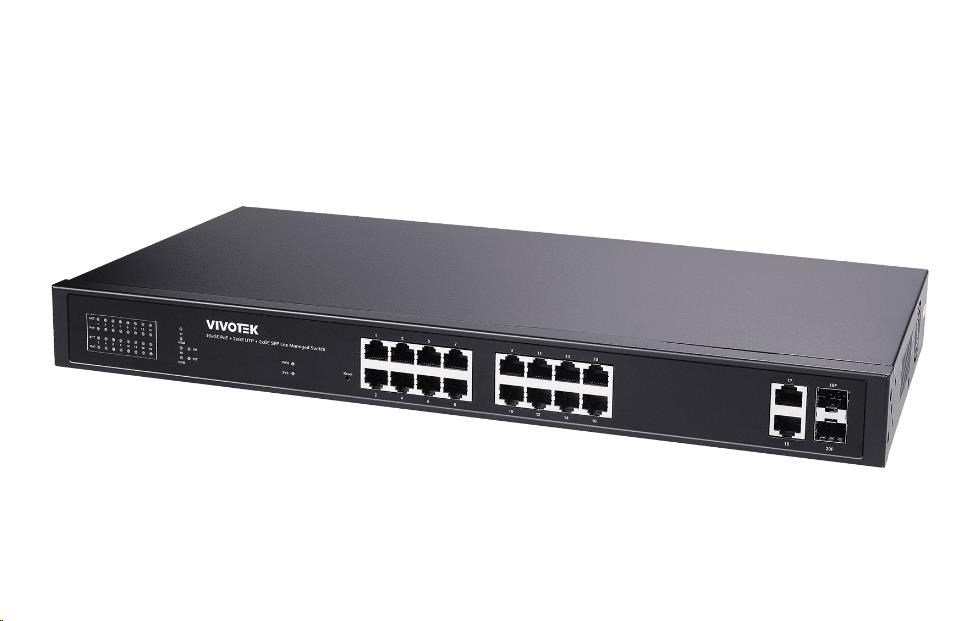 Vivotek PoE switch AW-GEL-205A-260, 16xGE PoE(802.3af/at/bt, PoE budget 260W), 2xGbE RJ-45, 2xSFP 100M/1G slot