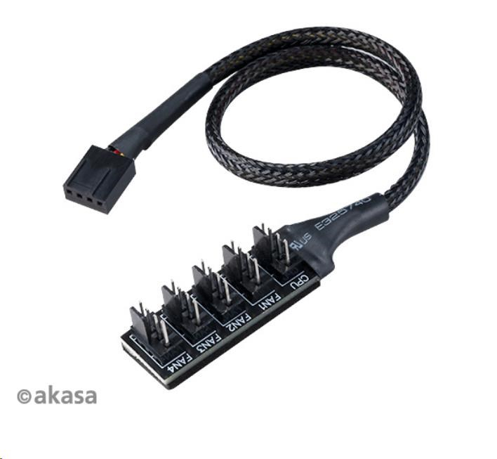 AKASA kabel FLEXA FP5H redukce pro ventilátory, 1x 4pin PWM na 5x 4pin PWM, 30cm, 2ks v balení