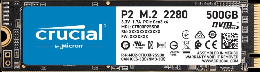 Crucial SSD P2 500GB, M.2 (2280), NVMe, TLC