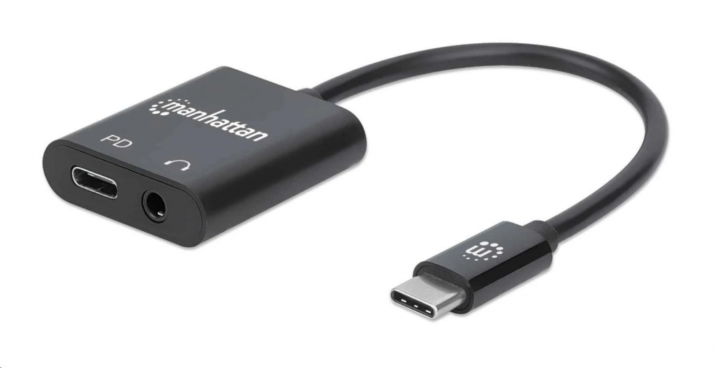 MANHATTAN USB 2.1 Sound Adapter, USB Typ C to 3.5 mm auc & C/F (PD), black, Blister