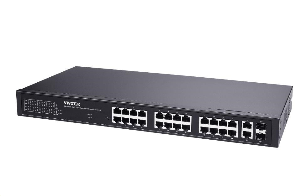 Vivotek PoE switch AW-GEL-285A-380, 24xGE PoE(802.3af/at/bt, PoE budget 380W), 2xGbE RJ-45, 4xSFP 100M/1G slot