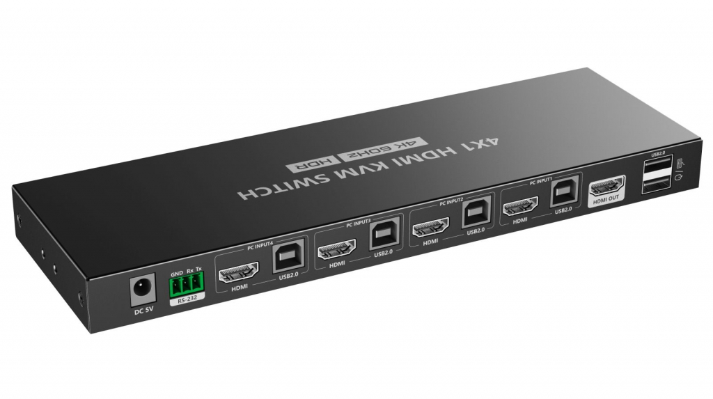 PREMIUMCORD HDMI switch, 4K@60Hz HDMI2.0 KVM 4:1, s dálkovým ovladačem