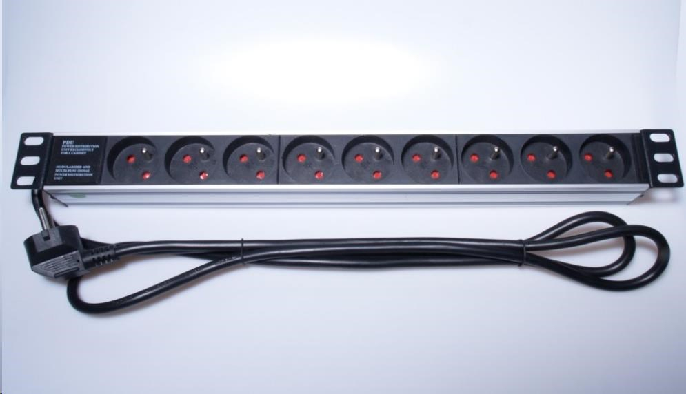 PremiumCord Panel napájecí do 19" racku 1U, 9x230V, 2m kabel
