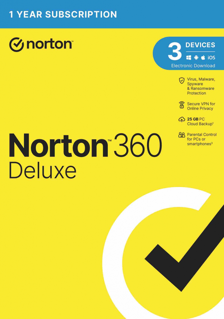 NORTON 360 DELUXE 25GB +VPN 1 uživatel pro 3 zařízení na 1 rok ESD