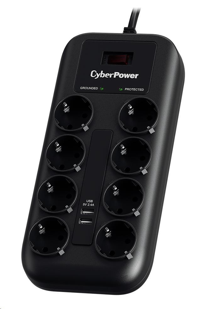 CyberPower Surge Buster™ 8 zásuvek, 2xUSB, 1.8m, German, New