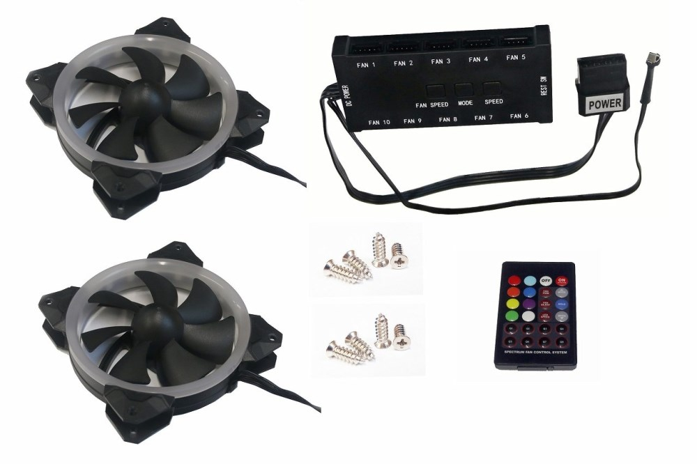 EUROCASE ventilátor RGB 120mm (Turbine blade, FullControl Led), set 2ks + controller