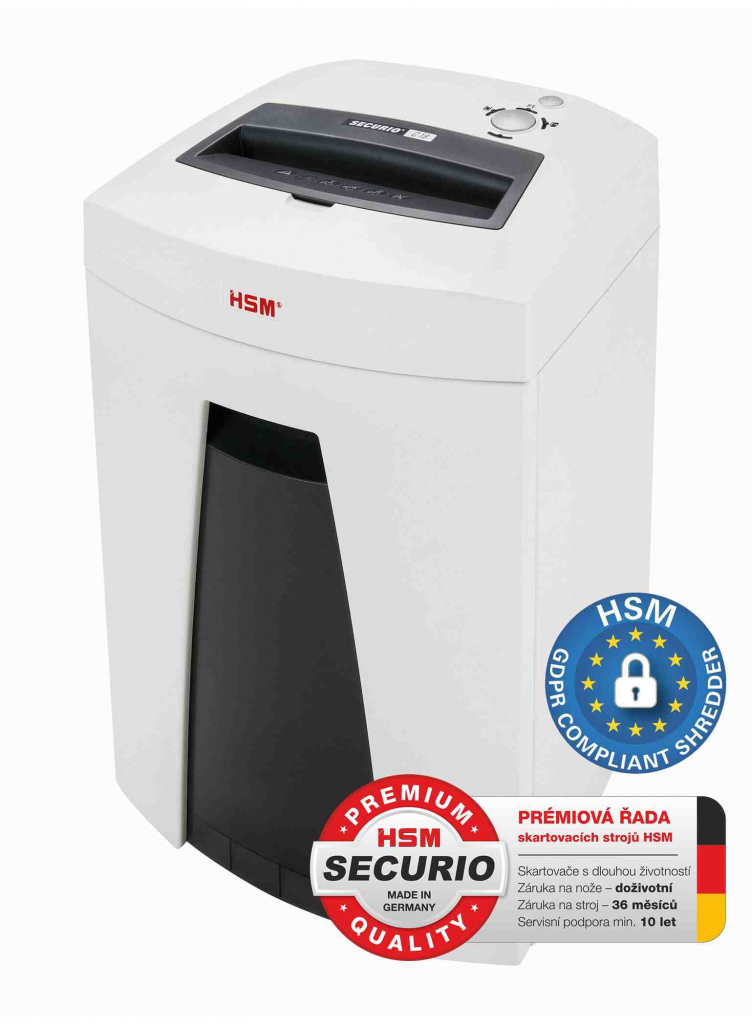 HSM skartovač Securio C18 (řez: Kombinovaný 1,9x15mm | vstup: 230mm | DIN: P-5 (4) | papír, sponky, plast. karty )