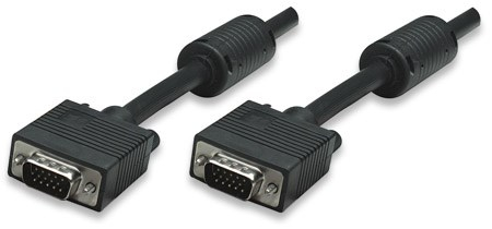 MANHATTAN kabel SVGA k monitoru s feritovými jádry, HD15 Male / HD15 Male, 1.8m, Black