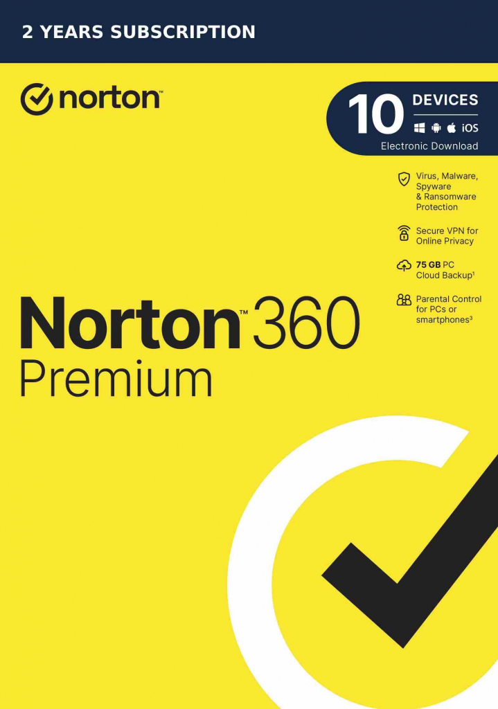 NORTON 360 PREMIUM 75GB +VPN 1 uživatel pro 10 zařízení na 2 rok ESD