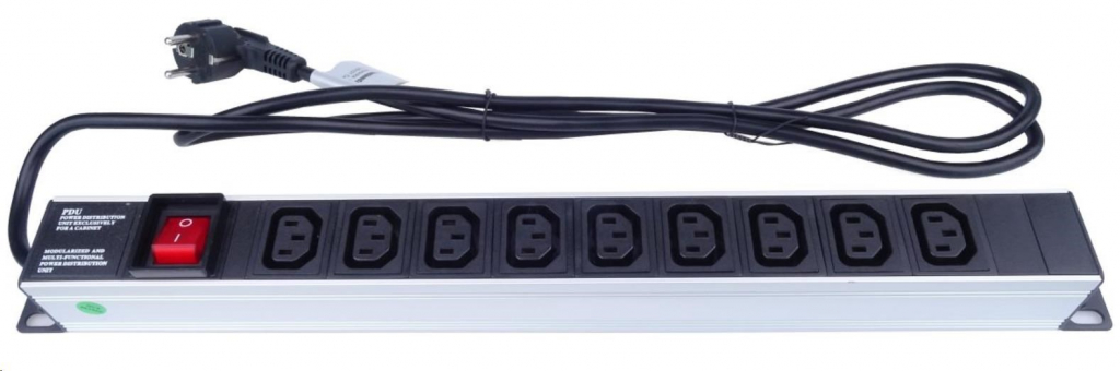 PremiumCord Panel napájecí do 19" racku 1U, 9xIEC (C13), 2m kabel,vypínač