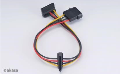AKASA kabel  SATA redukce napájení ze 4pin Molex konektoru na 2x SATA, 30cm