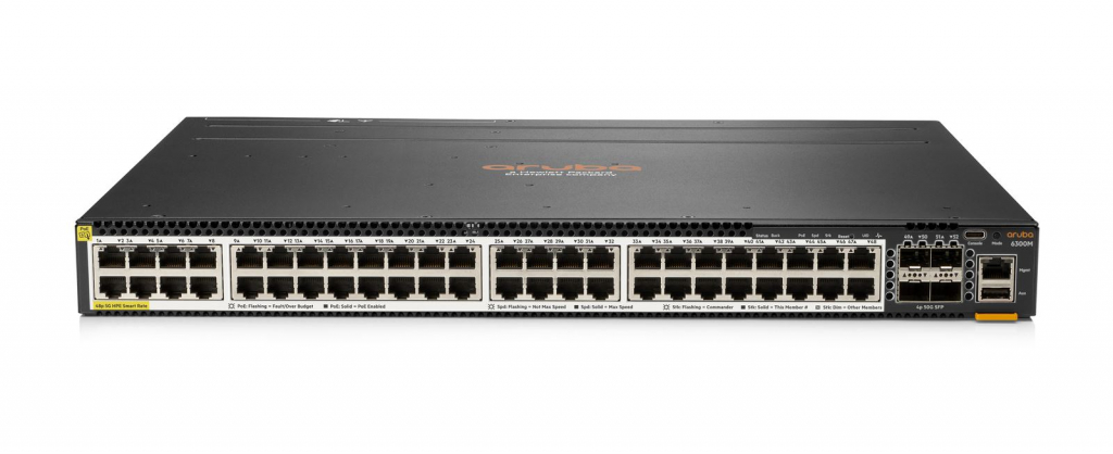 Aruba 6300M 48-port HPE Smart Rate 1/2.5/5GbE Class 6 PoE and 4-port SFP56 Switch JL659A RENEW