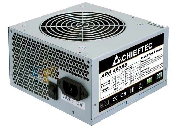 CHIEFTEC zdroj Value, APB-400B8, 400W, ATX-12V V.2.3 , PS-2 type with 12cm Fan, Active PFC, 230V