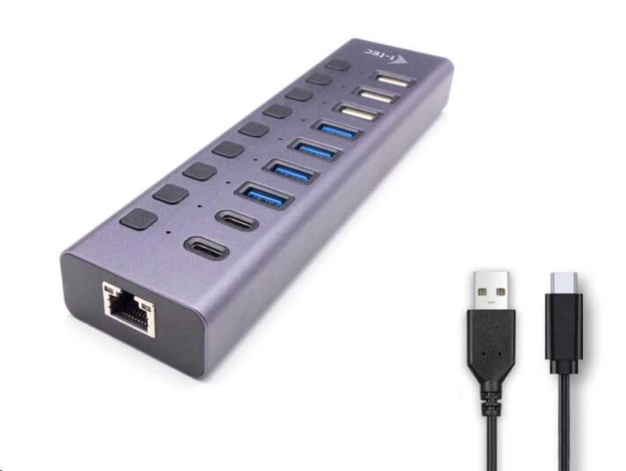 i-tec USB 3.0/USB-C nabíjecí HUB 9port LAN + Power Adapter 60 W