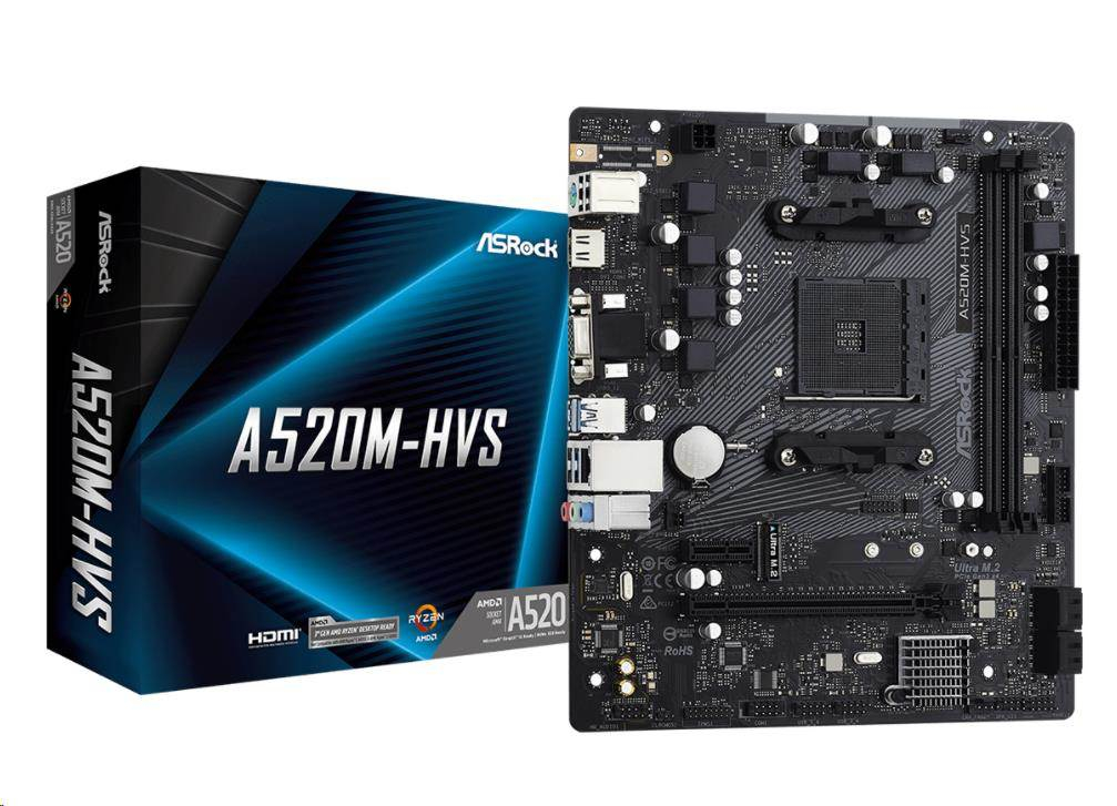 ASRock MB Sc AM4 A520M-HVS, AMD A520M, 2xDDR4, HDMI