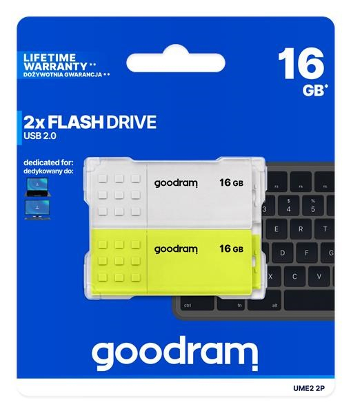 GOODRAM Flash Disk 2x16GB UME2, USB 2.0, bílá, žlutá