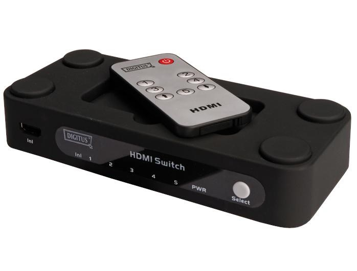 PremiumCord HDMI switch 5:1 s dálkovým ovladačem a napájecím adaptérem