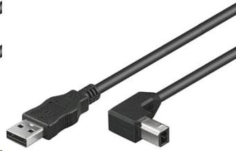 PREMIUMCORD Kabel USB 2.0 A-B propojovací 5m - zahnutý B konektor 90°