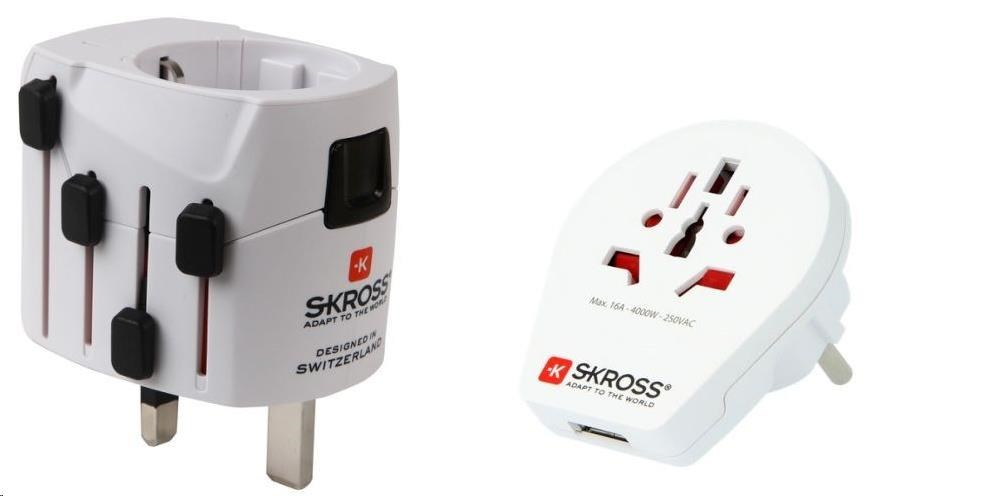 SKROSS cestovní adaptér SKROSS PRO World & USB, 6,3A max., uzemněný, vč. univerzální USB nabíječky, pro celý svět