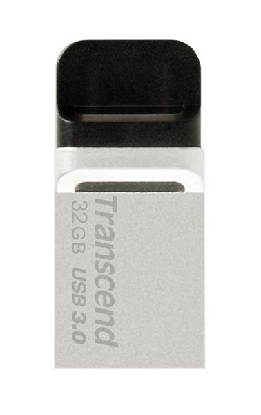 TRANSCEND Flash Disk 32GB JetFlash®880S, USB 3.0/micro USB (R:90/W:20 MB/s) stříbrná